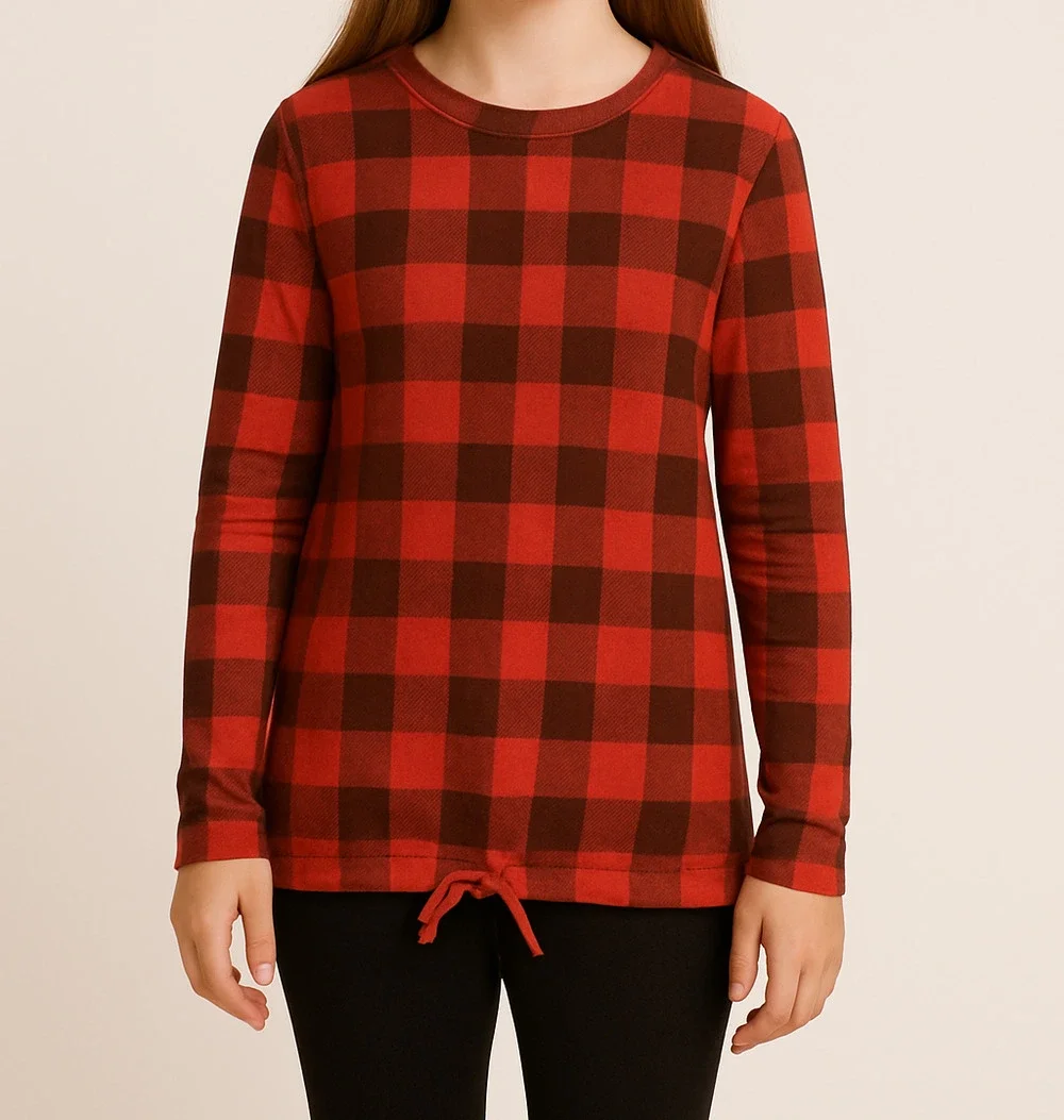 Buffalo Plaid 7/8 Drawstring Hem Sweater Girls Cat & Jack